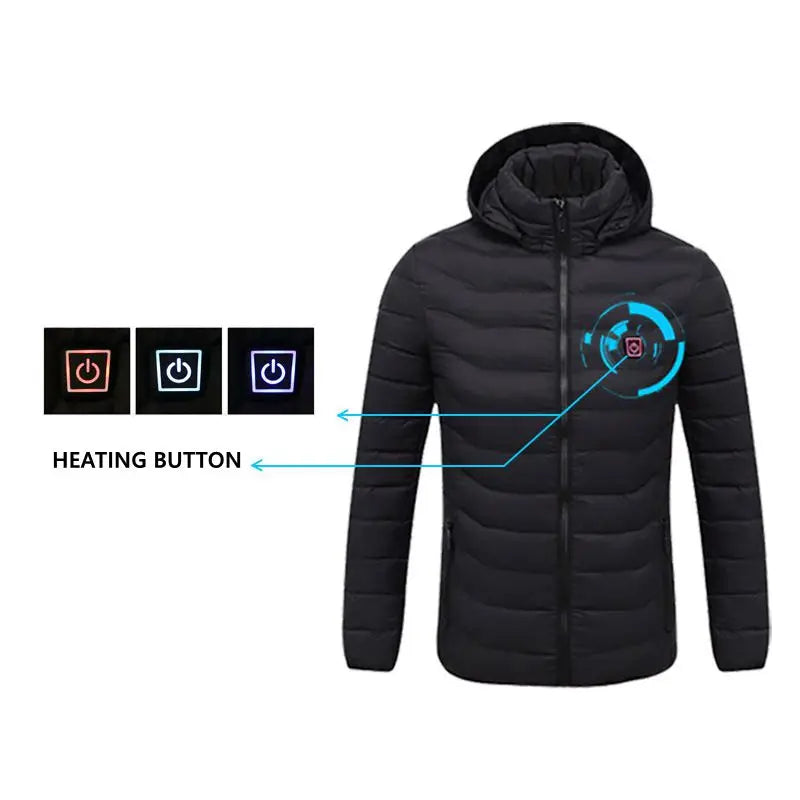 Men's Winter Warm USB Heating Jackets Smart Thermostat Pure Color Hooded Heated Clothing Warm padded jacket