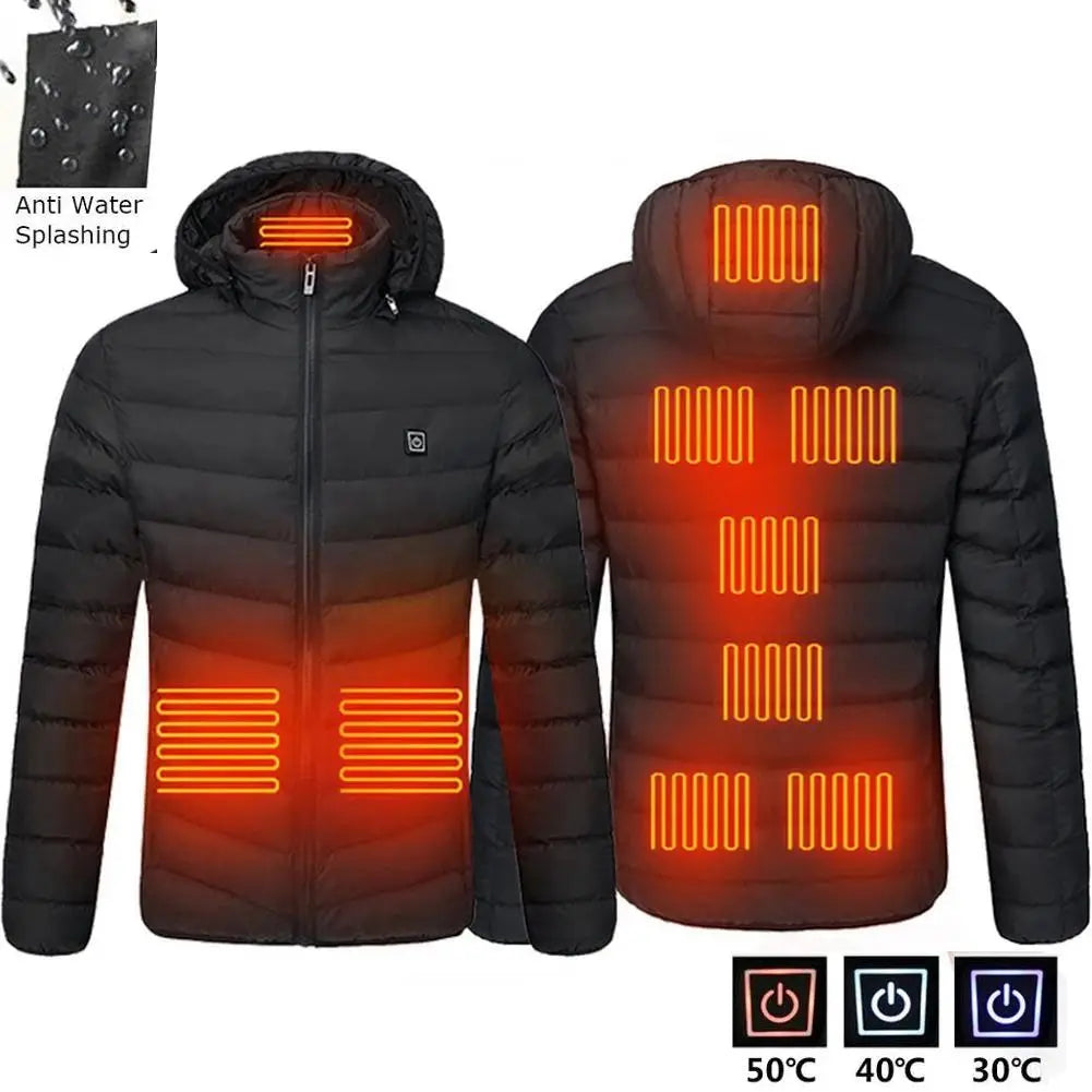 Men's Winter Warm USB Heating Jackets Smart Thermostat Pure Color Hooded Heated Clothing Warm padded jacket