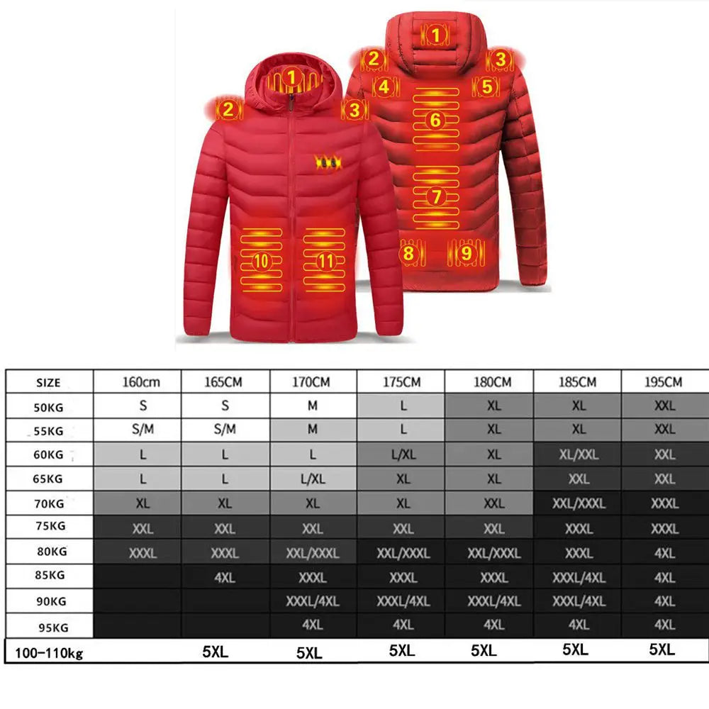 Men's Winter Warm USB Heating Jackets Smart Thermostat Pure Color Hooded Heated Clothing Warm padded jacket