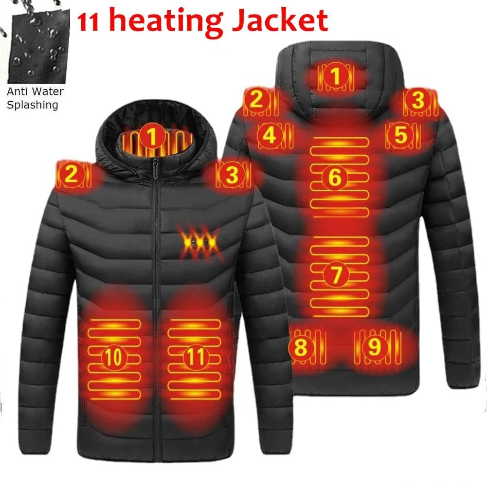 Men's Winter Warm USB Heating Jackets Smart Thermostat Pure Color Hooded Heated Clothing Warm padded jacket