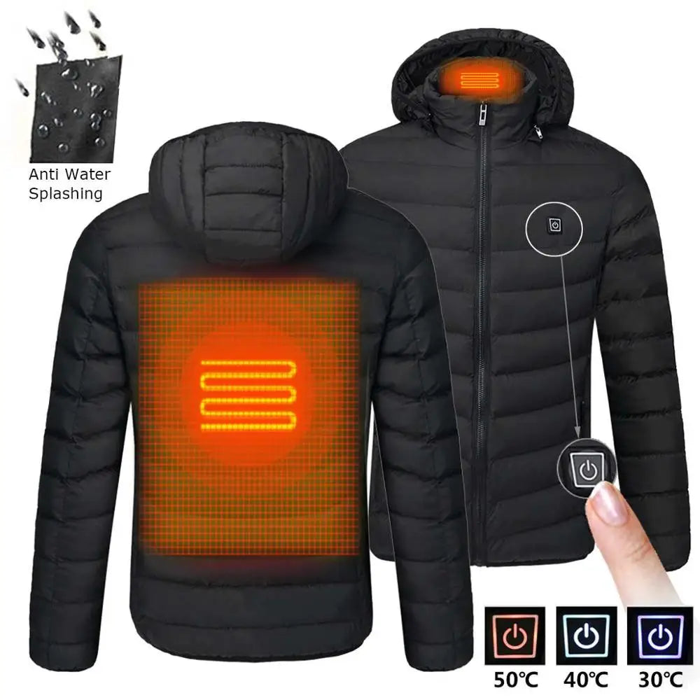 Men's Winter Warm USB Heating Jackets Smart Thermostat Pure Color Hooded Heated Clothing Warm padded jacket