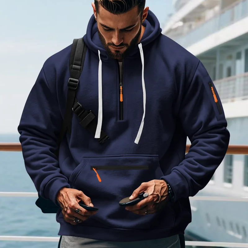 Men's Loose Fit Heavyweight American-Style Casual Sportswear Jacket fleece Lined Hooded Sweatshirt for Winter