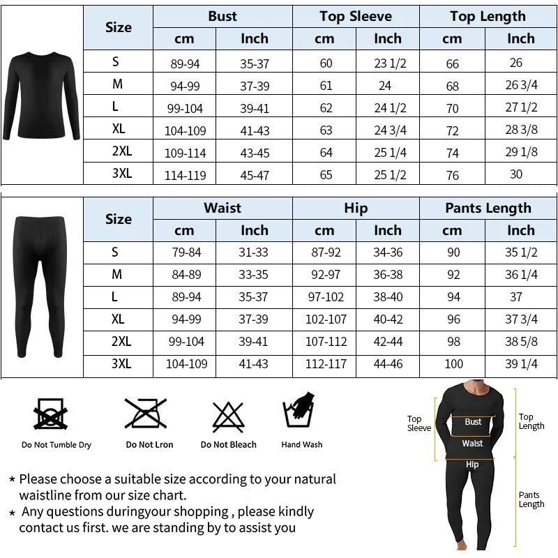 Miss Moly Men's Thermal Underwear Set Winter Fall Keep Warm Long Johns Compression High Stretch Base Layer Soft Thermo Pajamas