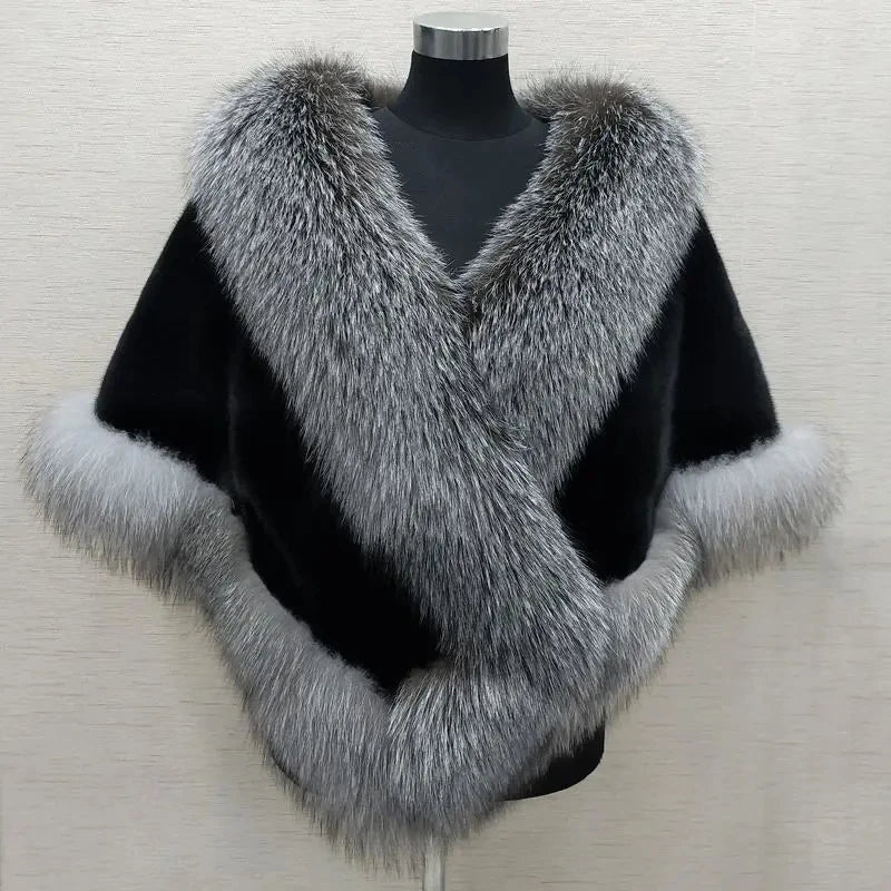 White Fur Shawl Women's  Jacket  Autumn Winter Faux Mink Fox Fur Dress Cheongsam Cloak Coats New 2026 Thicken Warm Short Outwear