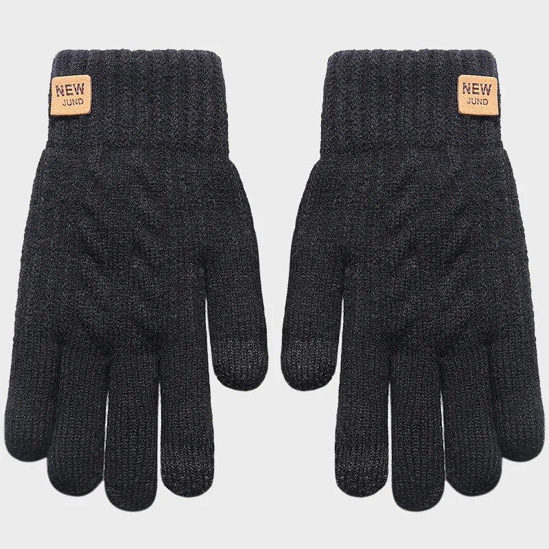 Fleece Lined Fashion Warm Black Cable Knitted Winter Touch Screen Gloves