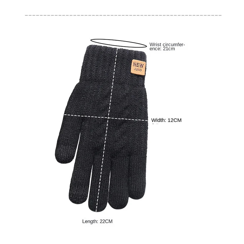 Fleece Lined Fashion Warm Black Cable Knitted Winter Touch Screen Gloves