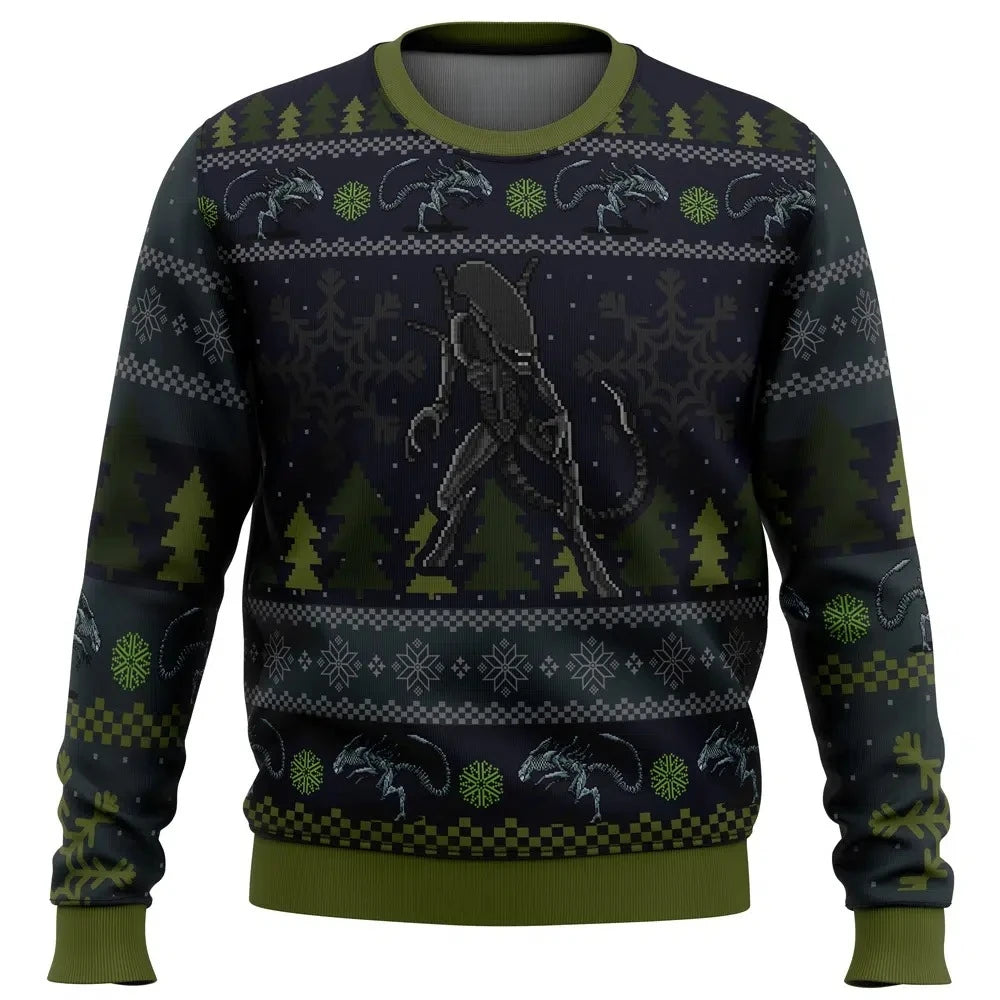 Disney A Christmas Bug Hunt Xenomorph Men's Pullover Crew Neck Sweatshirt Soft Comfy Stylish Relaxed-Fit Plus Size Autumn Winter