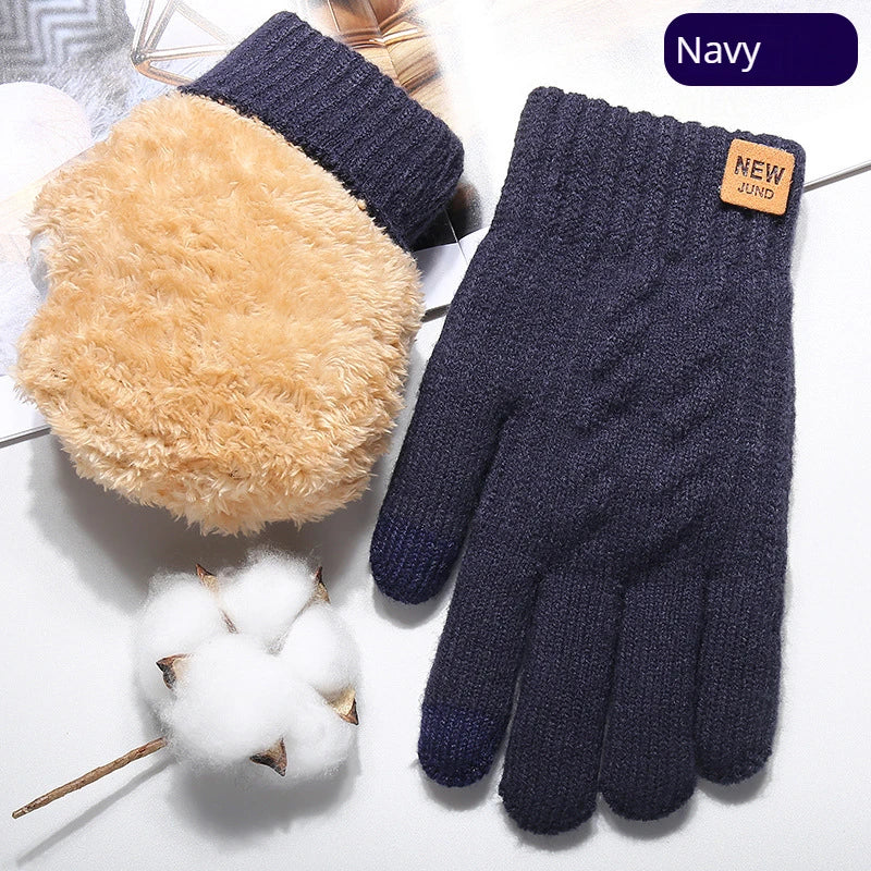 Fleece Lined Fashion Warm Black Cable Knitted Winter Touch Screen Gloves