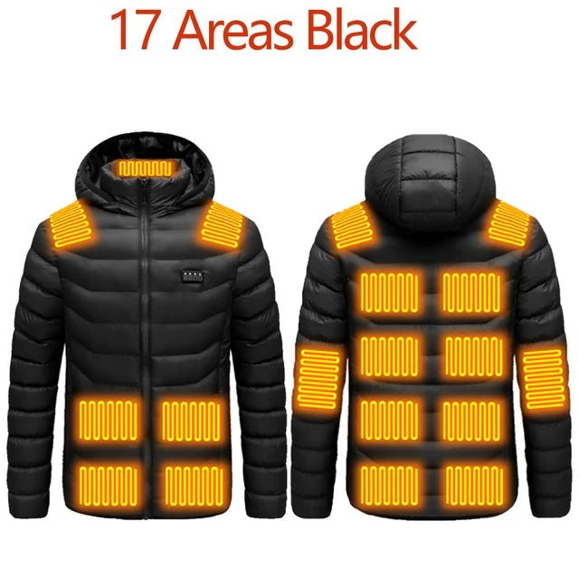 Men's Winter Warm USB Heating Jackets Smart Thermostat Pure Color Hooded Heated Clothing Warm padded jacket