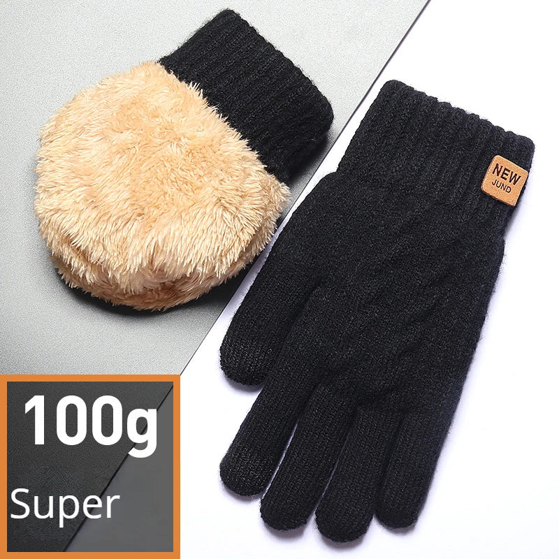 Fleece Lined Fashion Warm Black Cable Knitted Winter Touch Screen Gloves