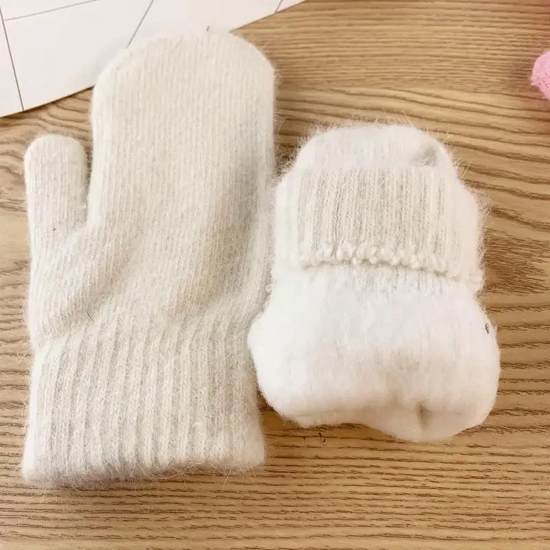1 Pair Double-layer Rabbit Hair Gloves Female Winter Korean Version of Solid Color All Fingers Winter Women Gloves Girls Mittens