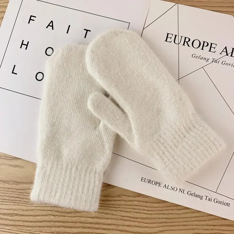 1 Pair Double-layer Rabbit Hair Gloves Female Winter Korean Version of Solid Color All Fingers Winter Women Gloves Girls Mittens