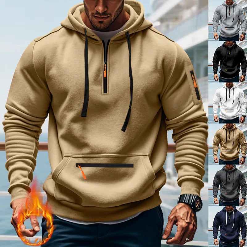 Men's Loose Fit Heavyweight American-Style Casual Sportswear Jacket fleece Lined Hooded Sweatshirt for Winter