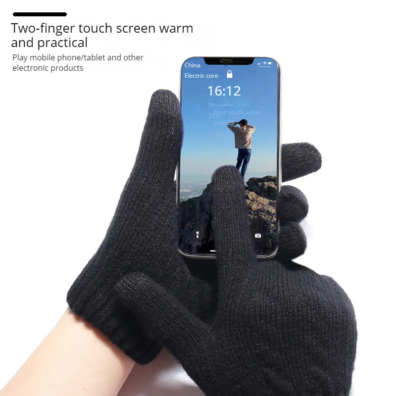 Fleece Lined Fashion Warm Black Cable Knitted Winter Touch Screen Gloves