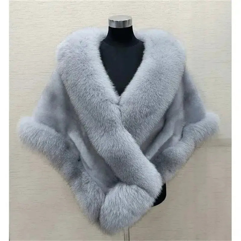 White Fur Shawl Women's  Jacket  Autumn Winter Faux Mink Fox Fur Dress Cheongsam Cloak Coats New 2026 Thicken Warm Short Outwear
