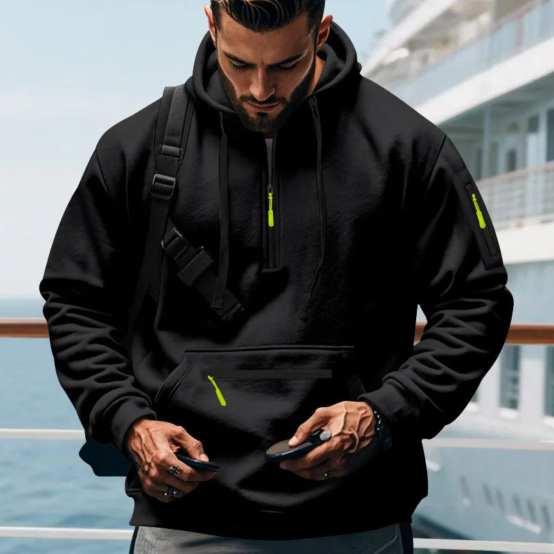Men's Loose Fit Heavyweight American-Style Casual Sportswear Jacket fleece Lined Hooded Sweatshirt for Winter