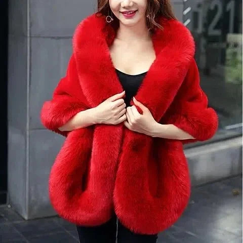 White Fur Shawl Women's  Jacket  Autumn Winter Faux Mink Fox Fur Dress Cheongsam Cloak Coats New 2026 Thicken Warm Short Outwear