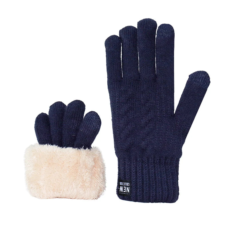Fleece Lined Fashion Warm Black Cable Knitted Winter Touch Screen Gloves