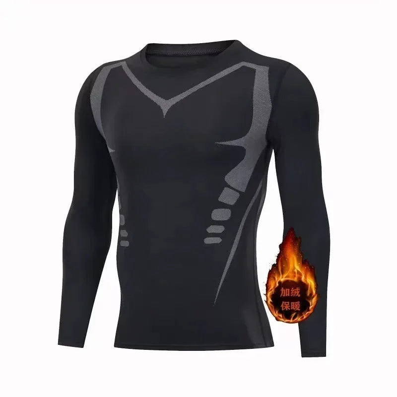 New 2-pieces Winter Warm Men Underwear Set Fleece Thermal Undershirts Compression Tights Fitness Sports Tracksuit Set