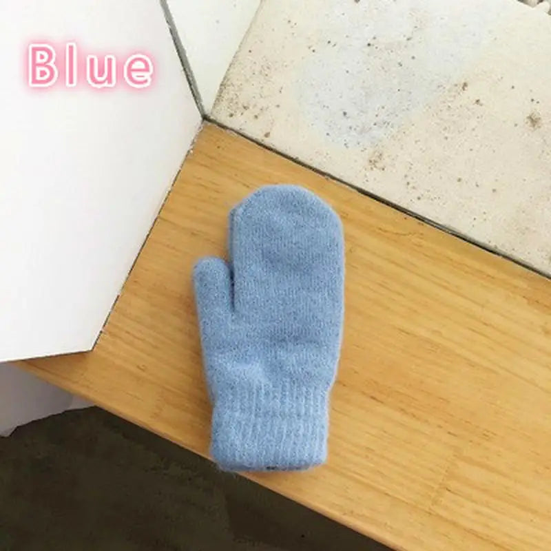 1 Pair Double-layer Rabbit Hair Gloves Female Winter Korean Version of Solid Color All Fingers Winter Women Gloves Girls Mittens
